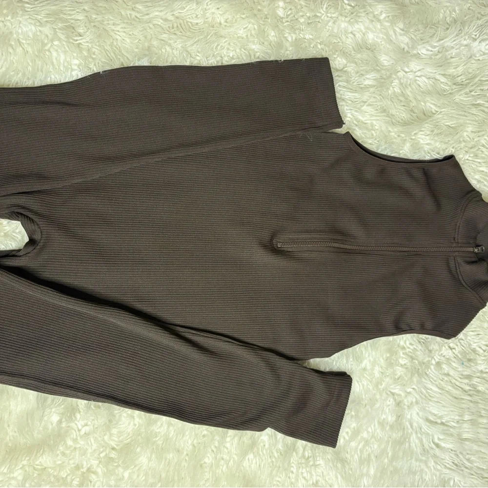 Brown Ribbed Women's Jumpsuit - Picture 9 of 9